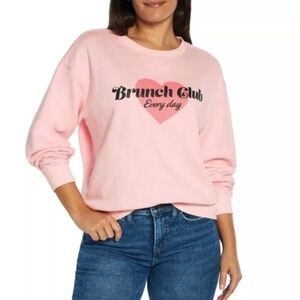 $108 NWT Wildfox Every Day Brunch Club Pink Pullover Graphic Sweatshirt LARGE
